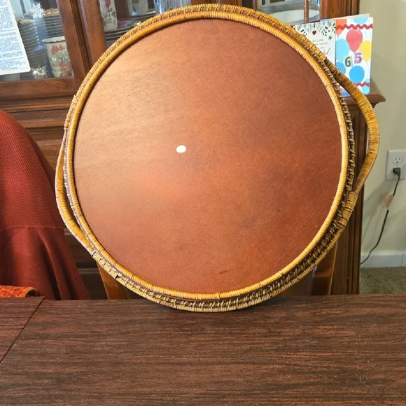 Round Woven Serving Tray with Handles - Picture 3 of 5